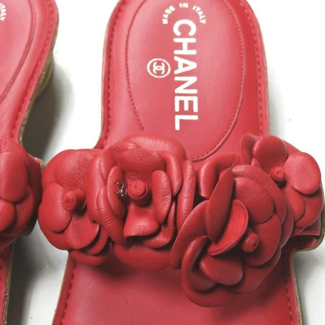 シャネル CHANEL イタリア製 フラワーストラップレザーサンダル 40 レッド ヒール シューズ |  | 04