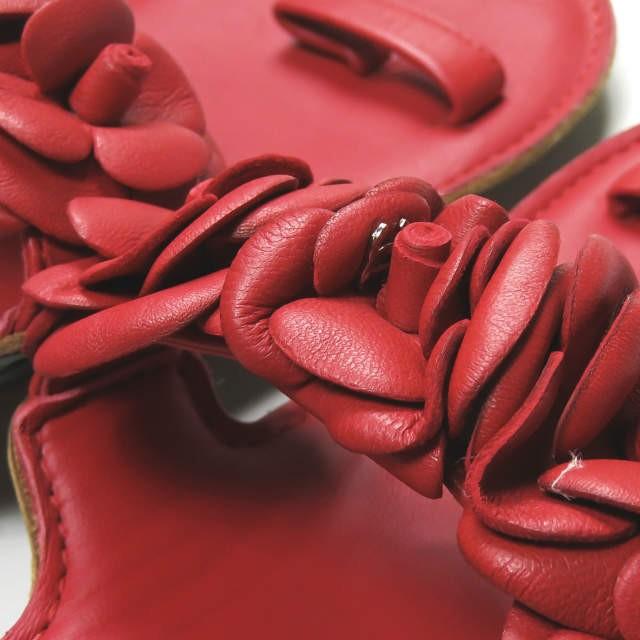 シャネル CHANEL イタリア製 フラワーストラップレザーサンダル 40 レッド ヒール シューズ |  | 05