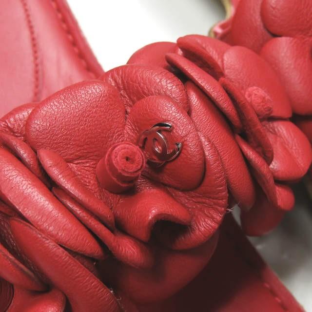 シャネル CHANEL イタリア製 フラワーストラップレザーサンダル 40 レッド ヒール シューズ |  | 06