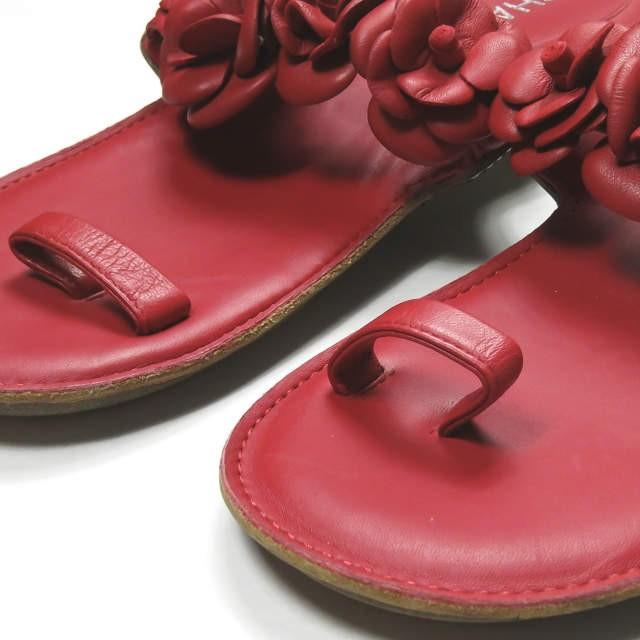 シャネル CHANEL イタリア製 フラワーストラップレザーサンダル 40 レッド ヒール シューズ |  | 07