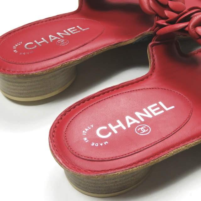 シャネル CHANEL イタリア製 フラワーストラップレザーサンダル 40 レッド ヒール シューズ |  | 08