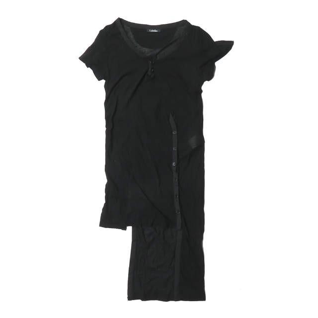 リミフゥ LIMI feu 19SS 日本製 ヘンリーネックアシンメトリーカットソー LH-T03-042 S ブラック 半袖 コットン 変形 トップス | 