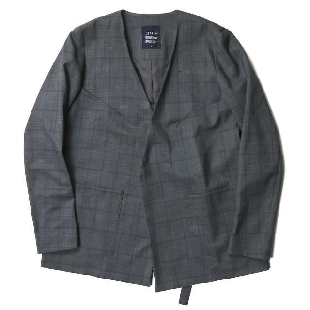 LIMI feu リミフゥ 19SS 日本製 ウールグレンチェックノーカラージャケット LH-J08-105 S グレー カラーレス アウター ☆☆lm2038 | 