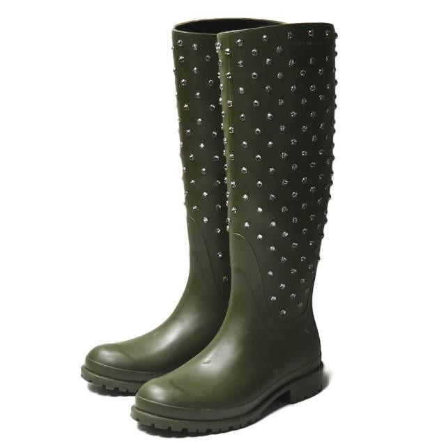サンローランパリ SAINT LAURENT PARIS イタリア製 ビジューラバーレインブーツ 427307 39(26cm) カーキ シューズ | 