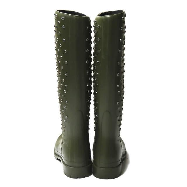 サンローランパリ SAINT LAURENT PARIS イタリア製 ビジューラバーレインブーツ 427307 39(26cm) カーキ シューズ |  | 02
