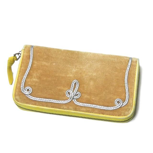 ボッテガヴェネタ BOTTEGA VENETA イタリア製 ベロアレザーコンビ ラウンドジップロングウォレット 114076 V6381 9871 イエロー/ブラウン 長財布 |  | 01