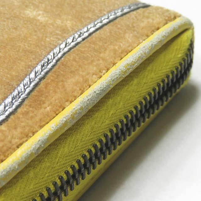 ボッテガヴェネタ BOTTEGA VENETA イタリア製 ベロアレザーコンビ ラウンドジップロングウォレット 114076 V6381 9871 イエロー/ブラウン 長財布 |  | 12