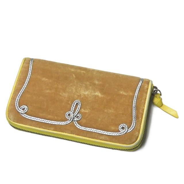 ボッテガヴェネタ BOTTEGA VENETA イタリア製 ベロアレザーコンビ ラウンドジップロングウォレット 114076 V6381 9871 イエロー/ブラウン 長財布 |  | 02