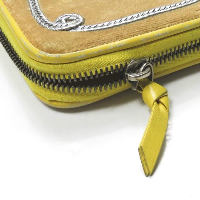 ボッテガヴェネタ BOTTEGA VENETA イタリア製 ベロアレザーコンビ ラウンドジップロングウォレット 114076 V6381 9871 イエロー/ブラウン 長財布 |  | 08