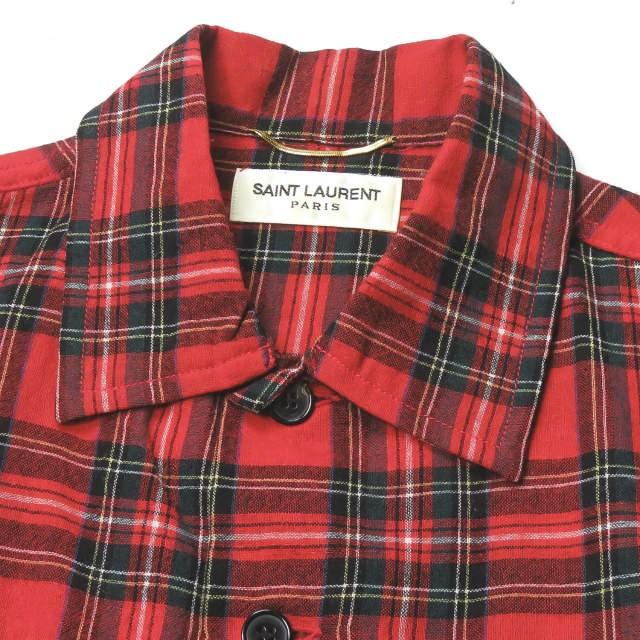 サンローランパリ SAINT LAURENT PARIS 日本製 CHEMISE 50'S ウールタータンチェックシャツ 396687 Y442I  M レッド 長袖 トップス |  | 03
