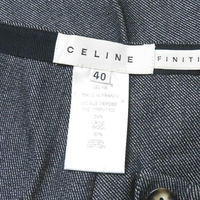 セリーヌ CELINE フランス製 ウールコットンサージフレアパンツ F02 1150N/1102 40 ネイビー ハイウエスト ボトムス |  | 02