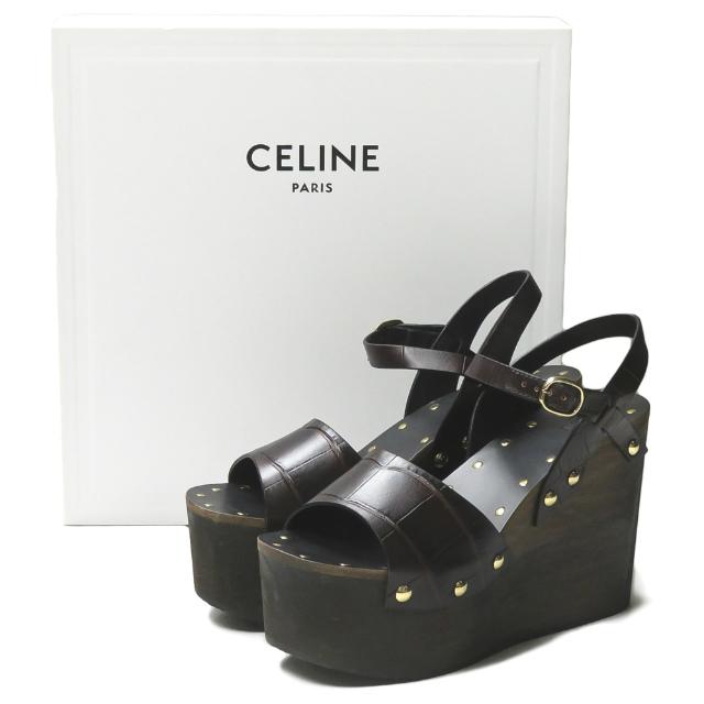 u*様 【新品】セリーヌ CELINE レ ボワ レザー ウェッジ サンダル ス CELINE(セリーヌ) Les Bois Leather Wedge Sandal ウェッジ