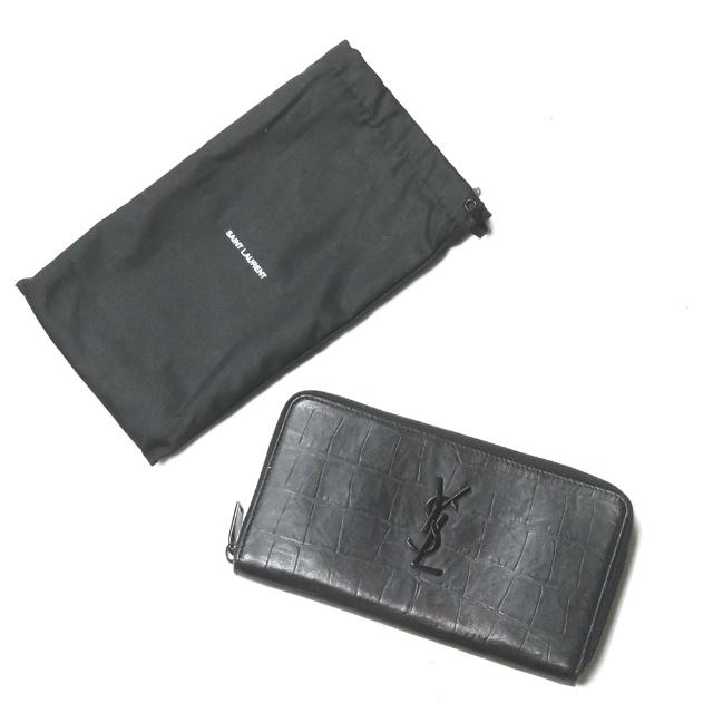 サンローランパリ SAINT LAURENT PARIS MONOGRAMME クロコダイル エンボス ブラック YSL モノグラム 型押し ラウンドジップ 長財布 |  | 02