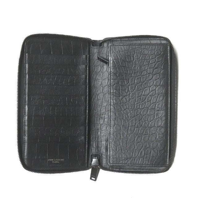サンローランパリ SAINT LAURENT PARIS MONOGRAMME クロコダイル エンボス ブラック YSL モノグラム 型押し ラウンドジップ 長財布 |  | 03