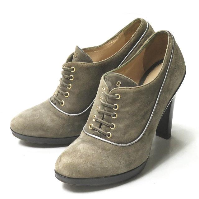 フェンディ FENDI イタリア製 スエードレースアップブーティー 36(23cm) カーキ ラウンドトゥ シューズ | 
