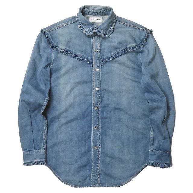 サンローランパリ SAINT LAURENT PARIS 日本製 Classic Ruffled Western Shirt クラシックラッフルウエスタンシャツ 454876 Y930O S デニム フリル | 