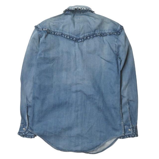 サンローランパリ SAINT LAURENT PARIS 日本製 Classic Ruffled Western Shirt クラシックラッフルウエスタンシャツ 454876 Y930O S デニム フリル |  | 01