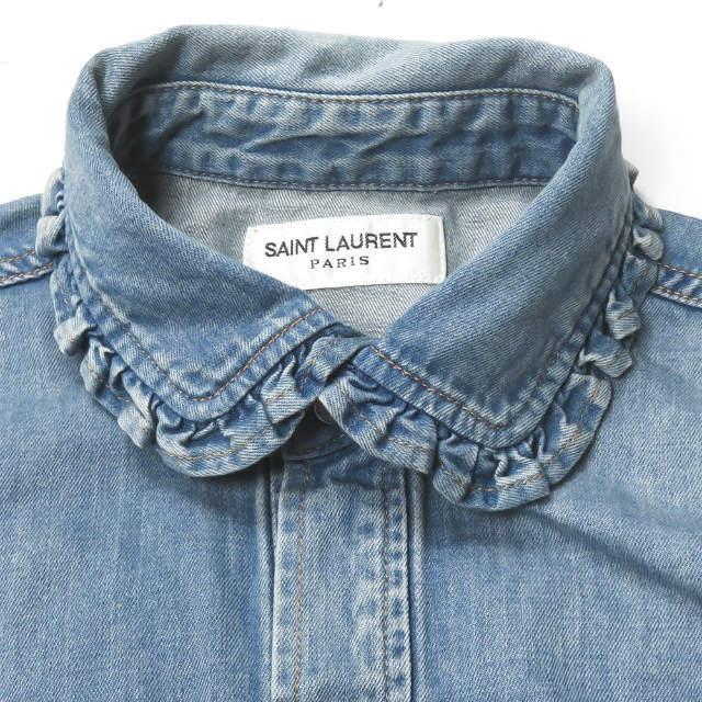 サンローランパリ SAINT LAURENT PARIS 日本製 Classic Ruffled Western Shirt クラシックラッフルウエスタンシャツ 454876 Y930O S デニム フリル |  | 03