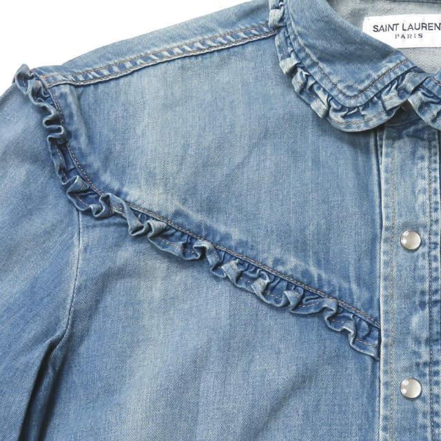 サンローランパリ SAINT LAURENT PARIS 日本製 Classic Ruffled Western Shirt クラシックラッフルウエスタンシャツ 454876 Y930O S デニム フリル |  | 04
