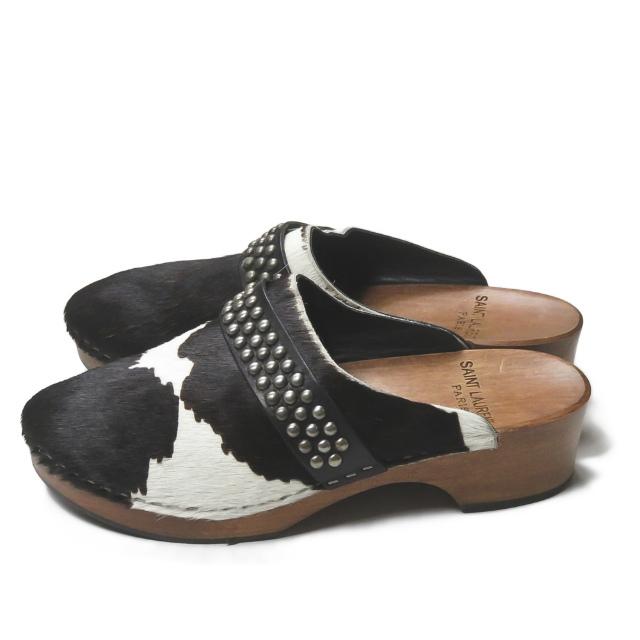 サンローランパリ SAINT LAURENT PARIS イタリア製 ポニーヘア スタッズサボサンダル 377968 38.5(25cm-25.5cm) ブラック クロッグ ミュール シューズ |  | 01