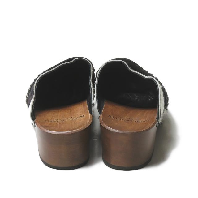 サンローランパリ SAINT LAURENT PARIS イタリア製 ポニーヘア スタッズサボサンダル 377968 38.5(25cm-25.5cm) ブラック クロッグ ミュール シューズ |  | 02