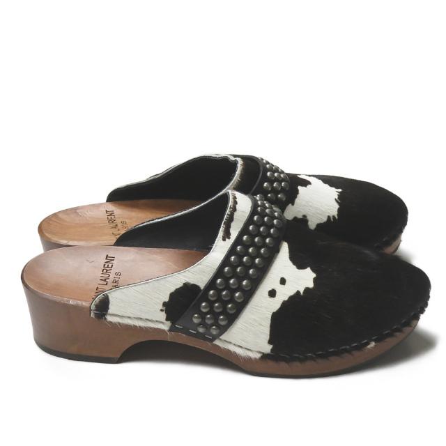 サンローランパリ SAINT LAURENT PARIS イタリア製 ポニーヘア スタッズサボサンダル 377968 38.5(25cm-25.5cm) ブラック クロッグ ミュール シューズ |  | 03