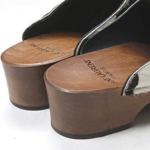 サンローランパリ SAINT LAURENT PARIS イタリア製 ポニーヘア スタッズサボサンダル 377968 38.5(25cm-25.5cm) ブラック クロッグ ミュール シューズ |  | 05