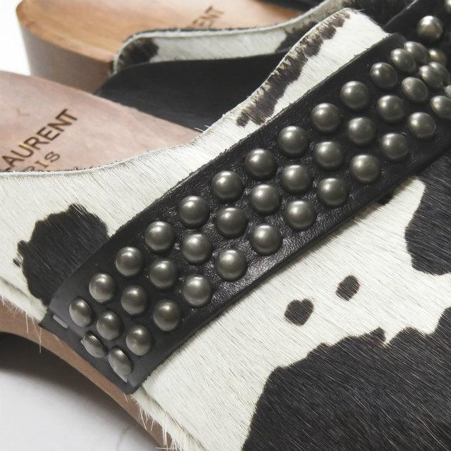 サンローランパリ SAINT LAURENT PARIS イタリア製 ポニーヘア スタッズサボサンダル 377968 38.5(25cm-25.5cm) ブラック クロッグ ミュール シューズ |  | 09