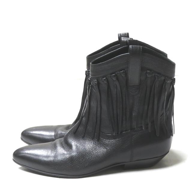 SAINT LAURENT PARIS サンローランパリ イタリア製 フリンジウエスタンショートブーツ 395496 35 ブラック レザー シューズ lm2377 |  | 01