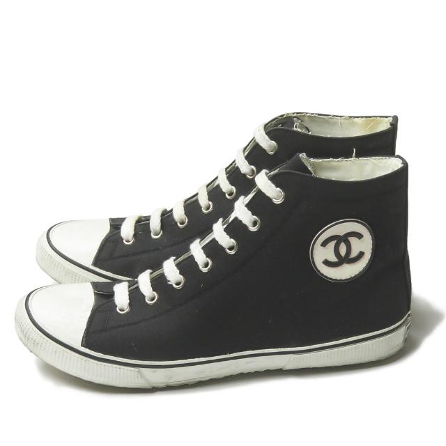 シャネル CHANEL ココマーク キャンバスハイカットスニーカー 001852 39 ブラック ロゴ スニーカー シューズ |  | 01