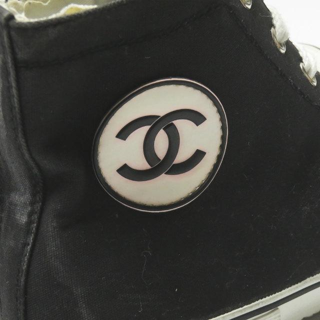 シャネル CHANEL ココマーク キャンバスハイカットスニーカー 001852 39 ブラック ロゴ スニーカー シューズ |  | 10