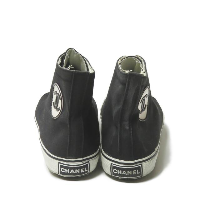 シャネル CHANEL ココマーク キャンバスハイカットスニーカー 001852 39 ブラック ロゴ スニーカー シューズ |  | 02