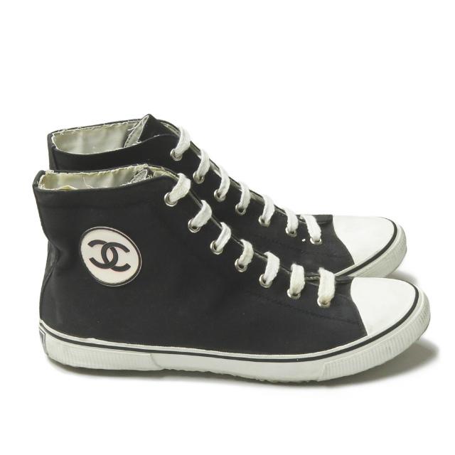 シャネル CHANEL ココマーク キャンバスハイカットスニーカー 001852 39 ブラック ロゴ スニーカー シューズ |  | 03