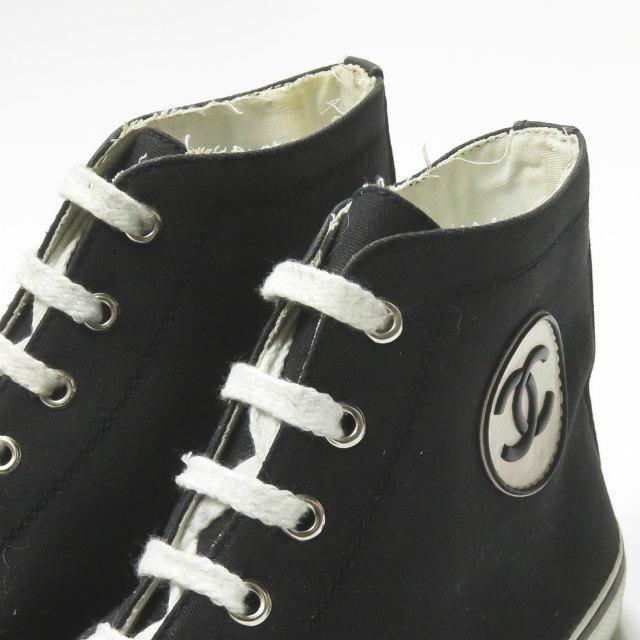 シャネル CHANEL ココマーク キャンバスハイカットスニーカー 001852 39 ブラック ロゴ スニーカー シューズ |  | 05