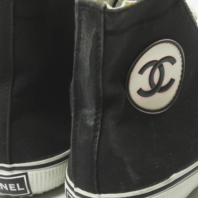 シャネル CHANEL ココマーク キャンバスハイカットスニーカー 001852 39 ブラック ロゴ スニーカー シューズ |  | 09