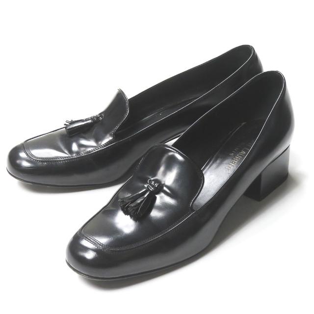 サンローランパリ SAINT LAURENT PARIS イタリア製 タッセルヒールローファー 366783 38(24cm) ブラック ベイビーズ レザー スクエアトゥ シューズ | 