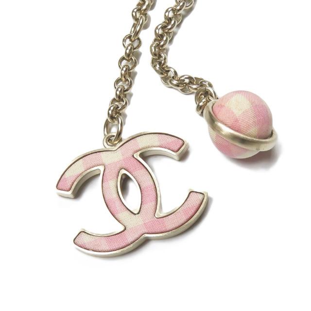 シャネル CHANEL イタリア製 ココマーク ギンガムチェック チェーンネックレス ゴールド/ピンク アクセサリー | 