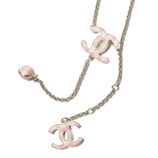 シャネル CHANEL イタリア製 ココマーク ギンガムチェック チェーンネックレス ゴールド/ピンク アクセサリー |  | 02