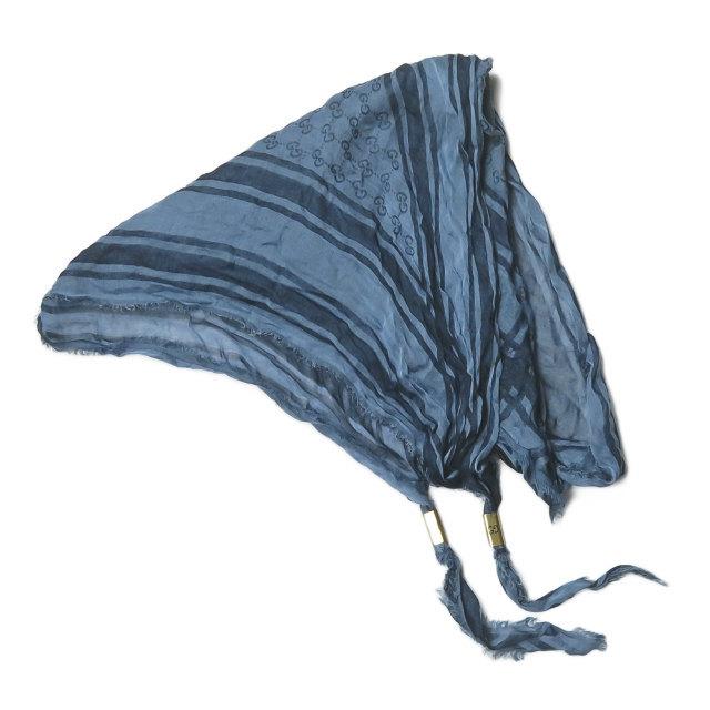 グッチ GUCCI イタリア製 GGマーク コットンレーヨンスカーフ ブルー 三角形 ストール |  | 01