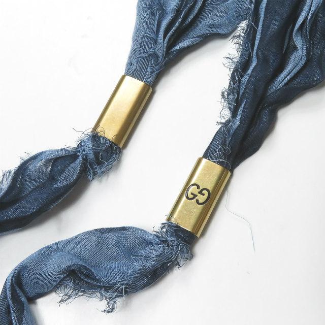 グッチ GUCCI イタリア製 GGマーク コットンレーヨンスカーフ ブルー 三角形 ストール |  | 02