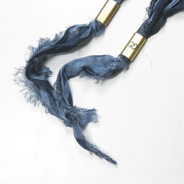 グッチ GUCCI イタリア製 GGマーク コットンレーヨンスカーフ ブルー 三角形 ストール |  | 03