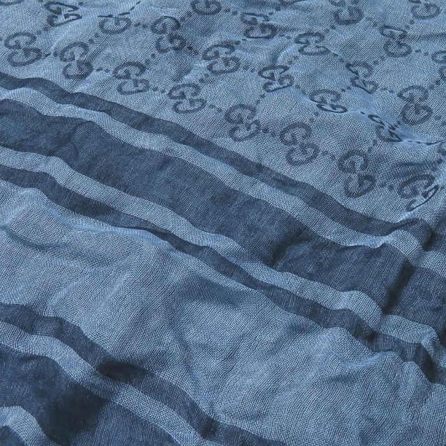 グッチ GUCCI イタリア製 GGマーク コットンレーヨンスカーフ ブルー 三角形 ストール |  | 04