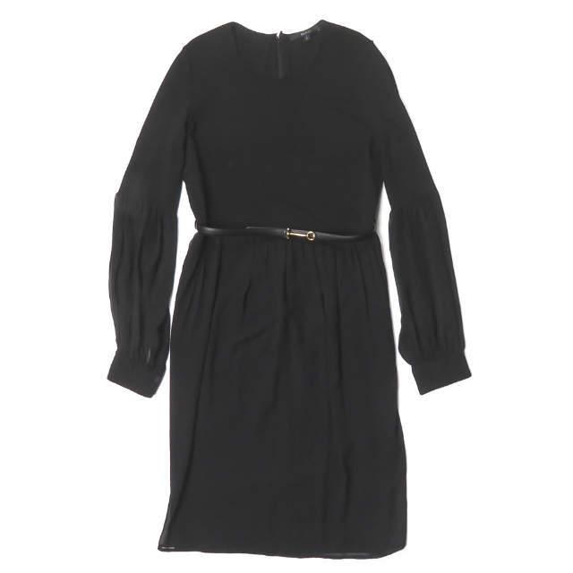 GUCCI グッチ イタリア製 ベルト付き ストレッチレーヨンワンピース 310722 X5224 L ブラック 長袖 ギャザー クレープ ドレス lm2595 | 
