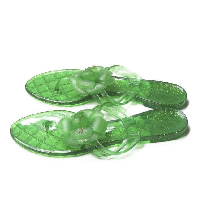 シャネル CHANEL イタリア製 カメリア フラワーラバートングサンダル 39 グリーン ラメ シューズ |  | 01