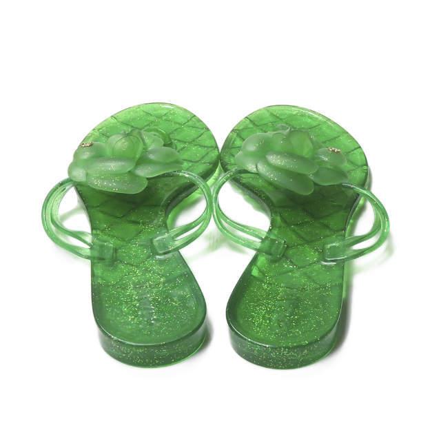 シャネル CHANEL イタリア製 カメリア フラワーラバートングサンダル 39 グリーン ラメ シューズ |  | 02