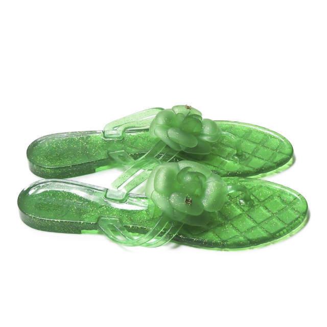 シャネル CHANEL イタリア製 カメリア フラワーラバートングサンダル 39 グリーン ラメ シューズ |  | 03