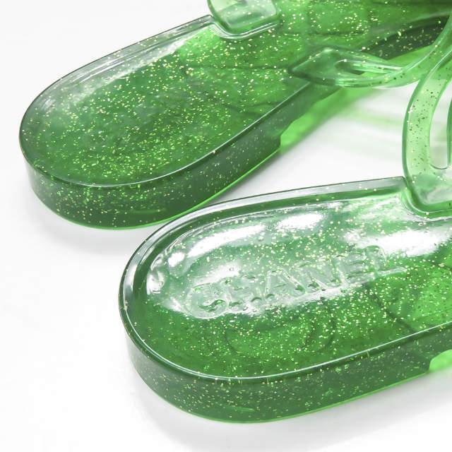 シャネル CHANEL イタリア製 カメリア フラワーラバートングサンダル 39 グリーン ラメ シューズ |  | 04