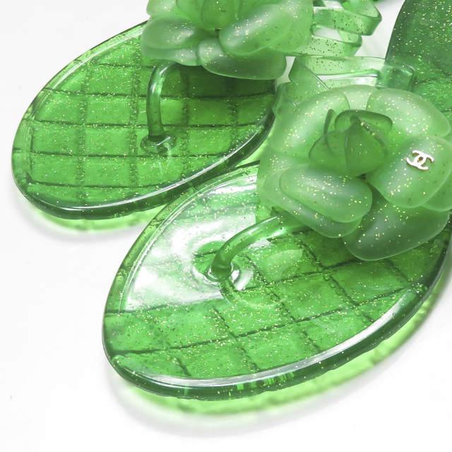 シャネル CHANEL イタリア製 カメリア フラワーラバートングサンダル 39 グリーン ラメ シューズ |  | 05