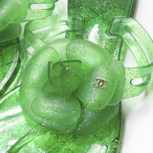 シャネル CHANEL イタリア製 カメリア フラワーラバートングサンダル 39 グリーン ラメ シューズ |  | 08