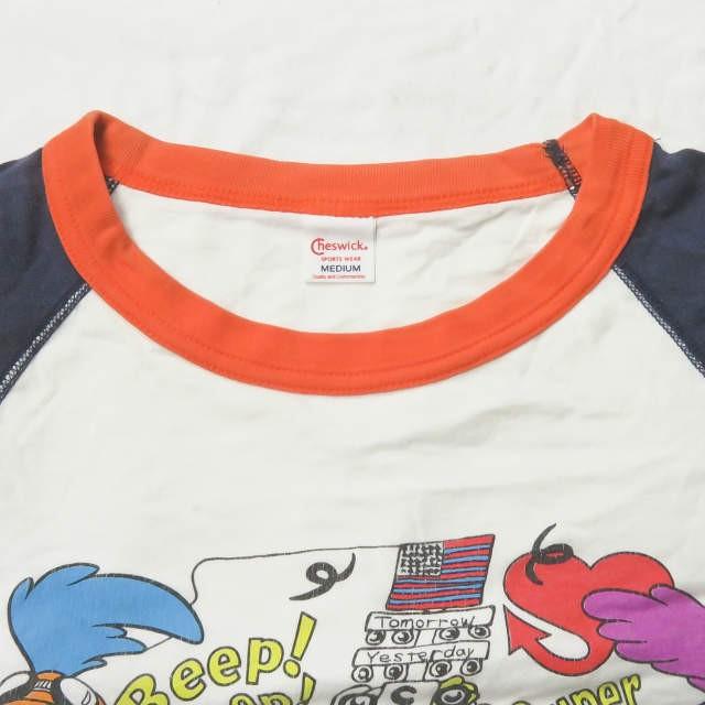 チェスウィック CHESWICK カナダ製 プリントラグランクルーネックTシャツ M ホワイト/ネイビー 七分袖 トップス |  | 03